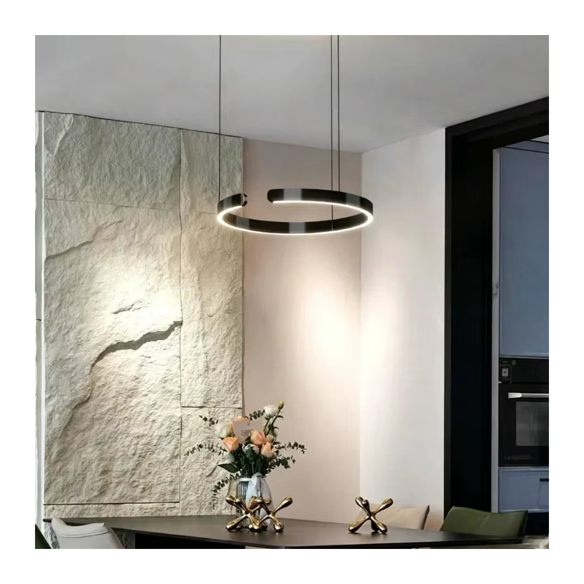 SANDYHA Moderne LED Ring-Pendelleuchte in Chrom, dimmbar mit Fernbedienung, warmweißes Licht - Bild 3