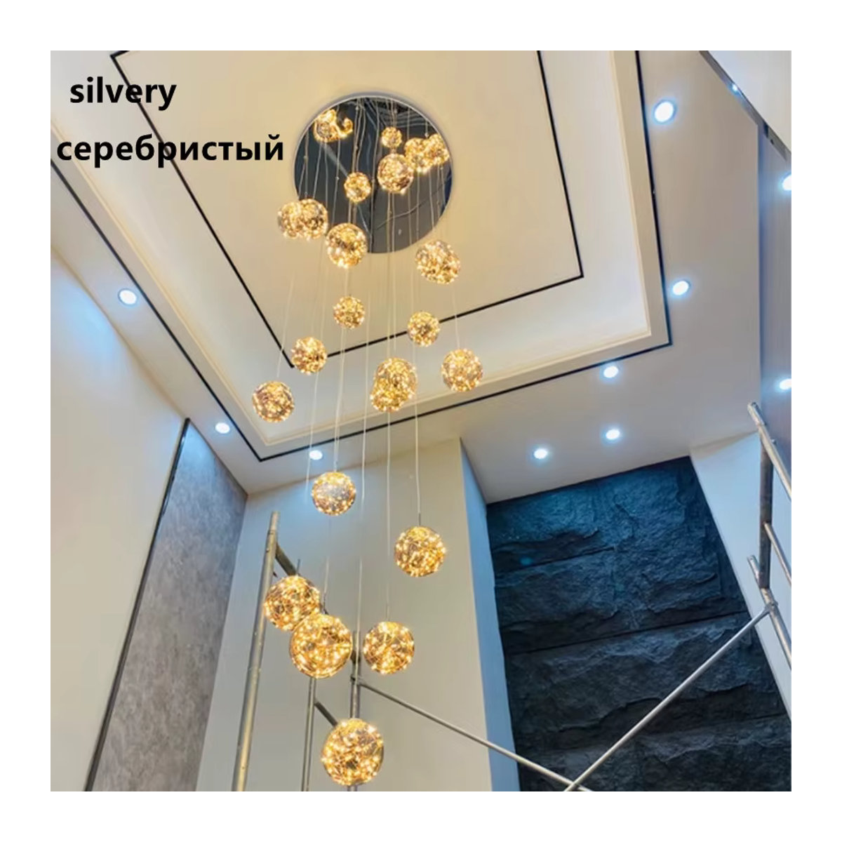 SANDYHA Moderner LED Kronleuchter mit Glas-Elementen und Leder-Details in Gold und Chrom, dimmbar - Bild 3