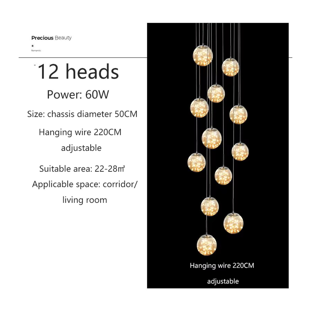 SANDYHA Moderner LED Kronleuchter mit Glas-Elementen und Leder-Details in Gold und Chrom, dimmbar - Bild 6