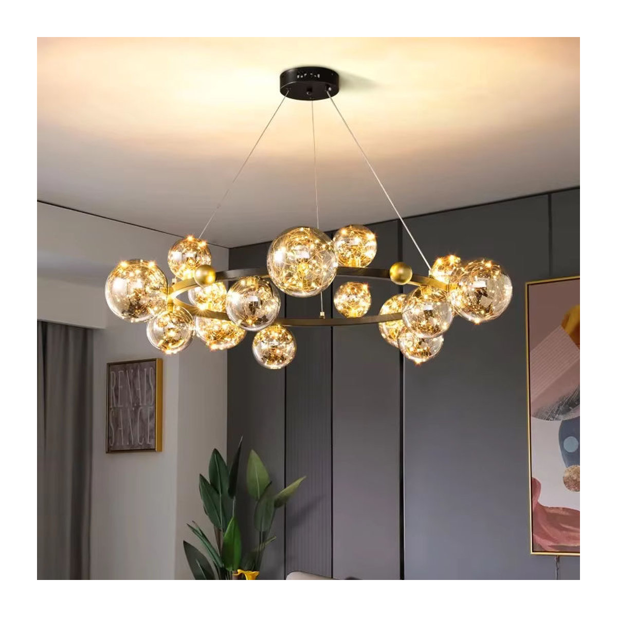 SANDYHA Pendelleuchte Nordic Glas Ball LED in Schwarz für Wohnzimmer Esszimmer und Küche - Bild 1