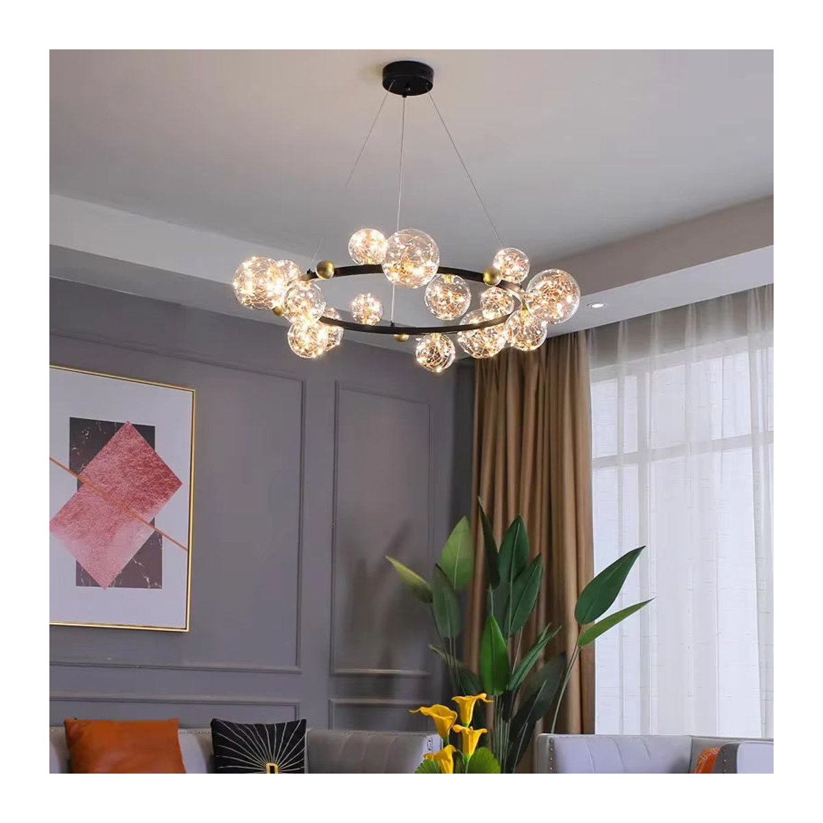SANDYHA Pendelleuchte Nordic Glas Ball LED in Schwarz für Wohnzimmer Esszimmer und Küche - Bild 2