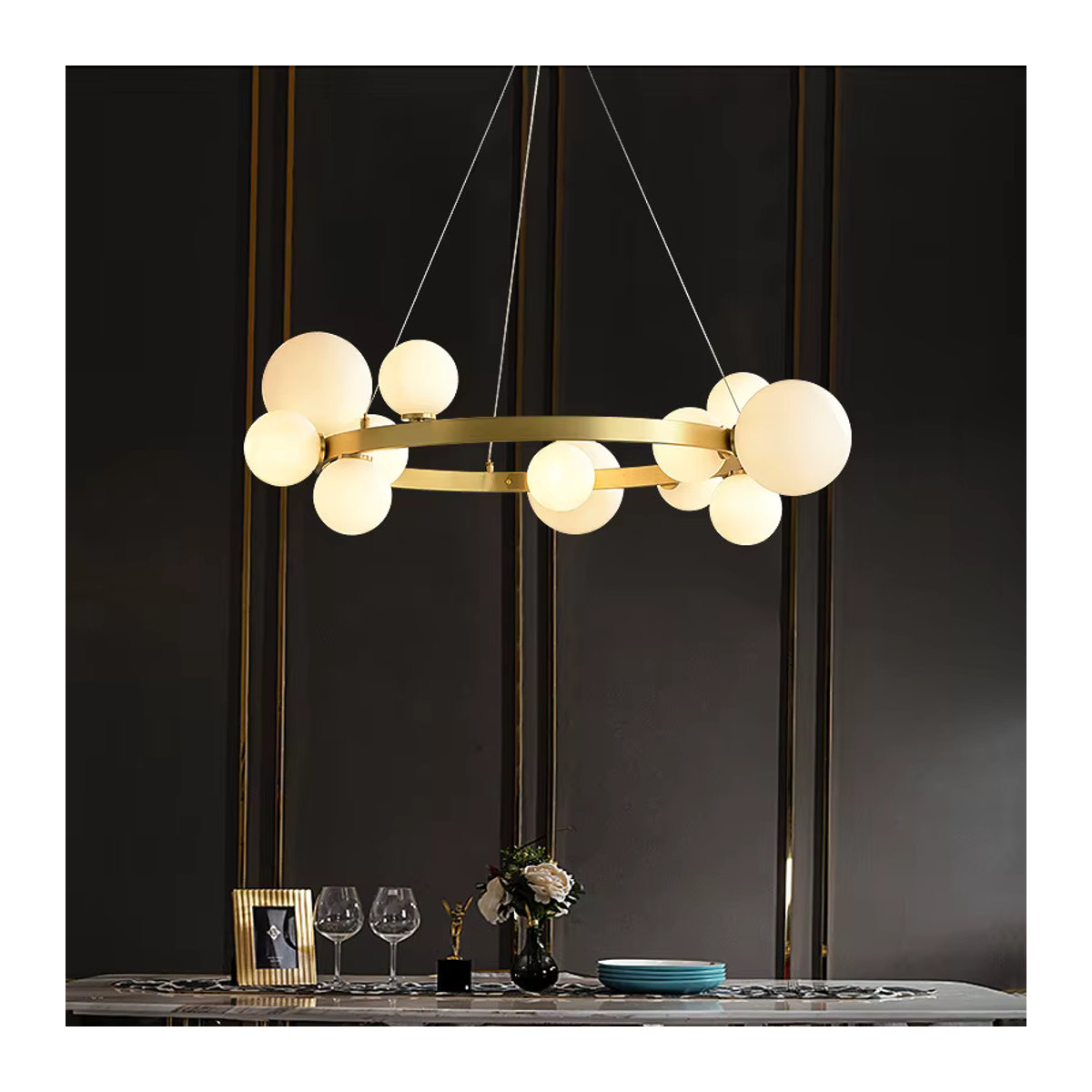 SANDYHA Pendelleuchte Skandinavisch Modern mit Glaskugel in Schwarz und Gold für Wohnzimmer und Esszimmer - Bild 3