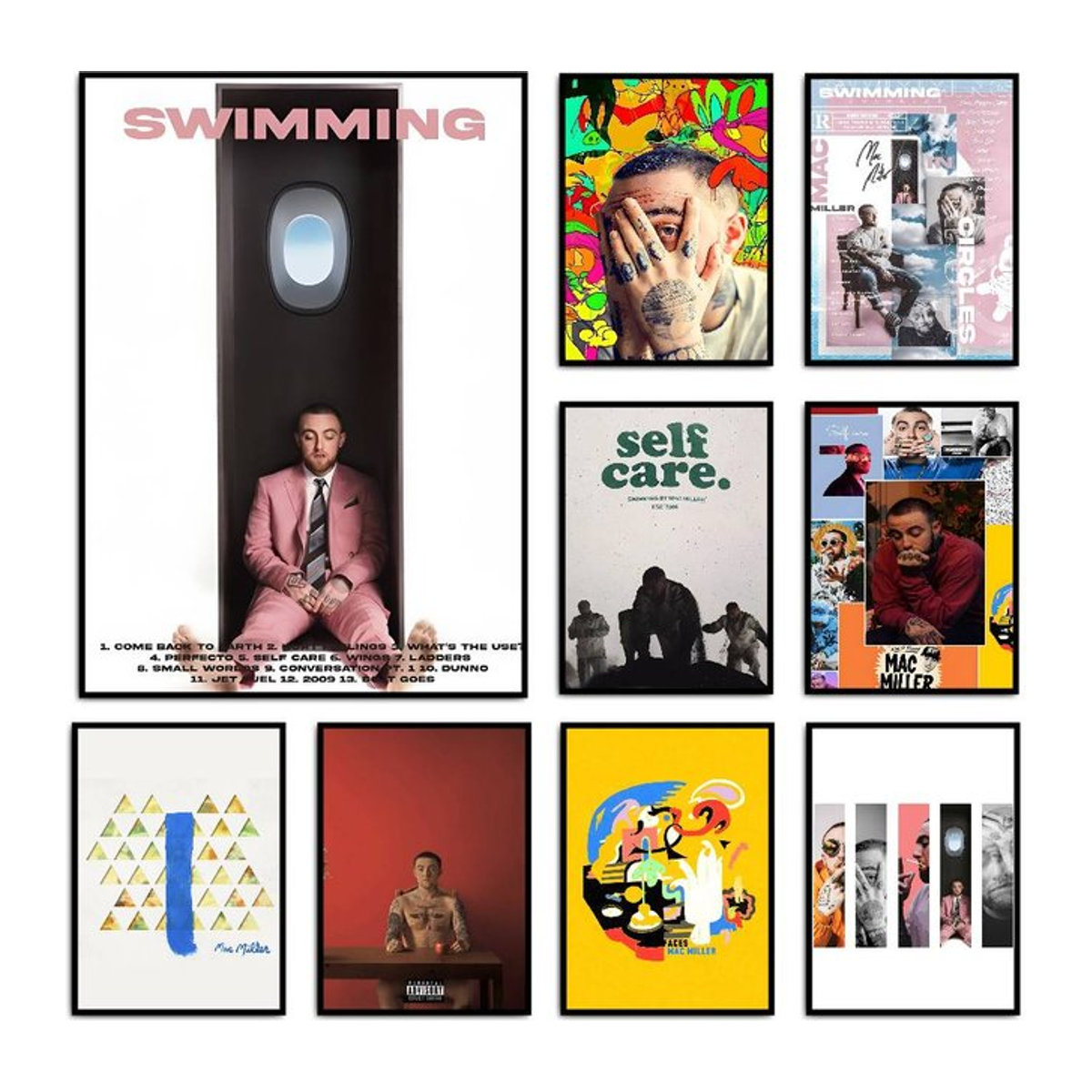 Sänger Mac Miller Circles Poster Klassische HD-Kunst als mehrfarbiger Wanddruck aus Papier im Hochformat - Bild 1