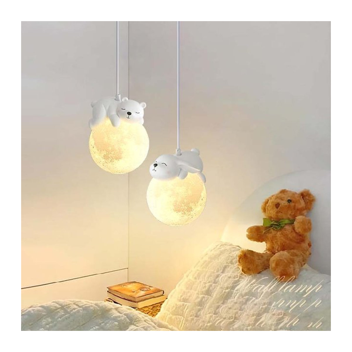Sanoni Nordic Kleine Bär LED Pendelleuchte in Weiß für Kinderzimmer und Schlafzimmer - Bild 1