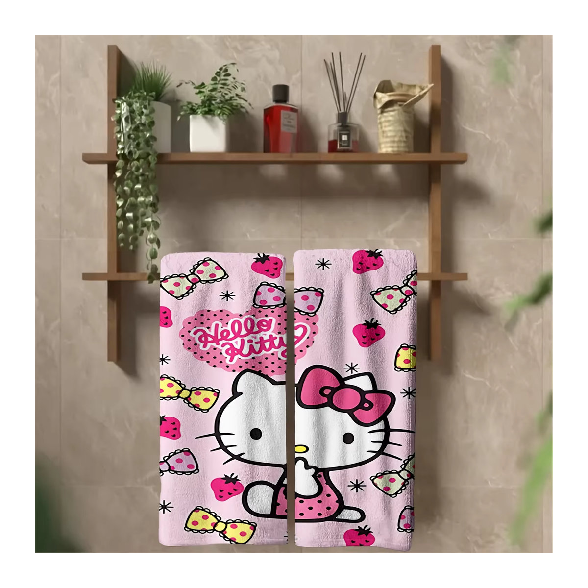 Sanrio 2-teiliges Handtuch-Set mit Hello Kitty und Bärenmuster in Rosa, saugfähige Fingertücher für Küche und Badezimmer - Bild 3