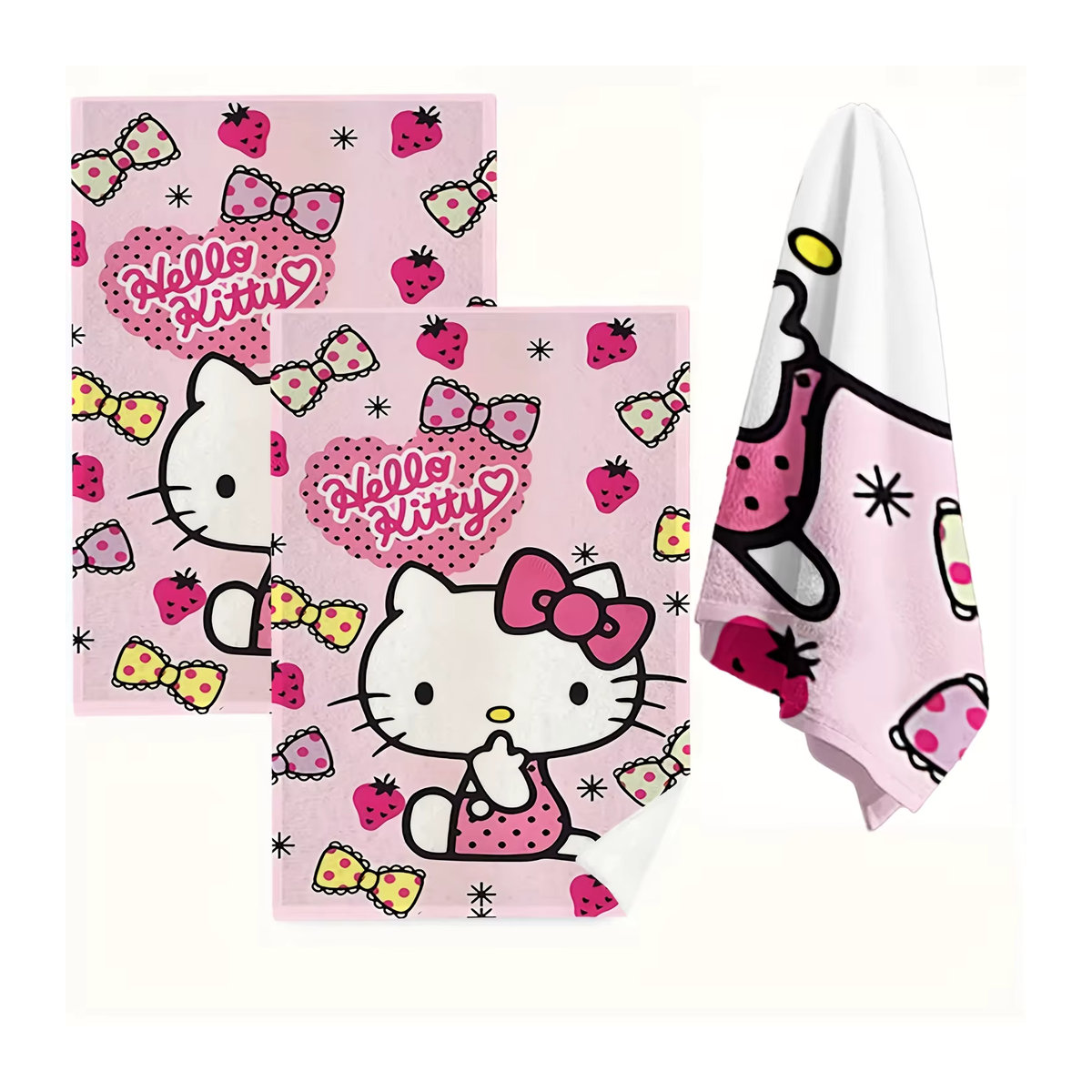 Sanrio 2-teiliges Handtuch-Set mit Hello Kitty und Bärenmuster in Rosa, saugfähige Fingertücher für Küche und Badezimmer - Bild 5
