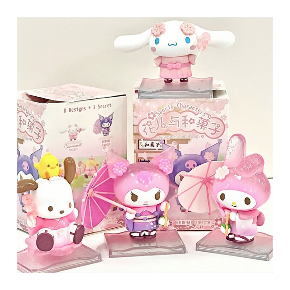 Sanrio Blossom And Wagashi Serie Blind Box Anime Figur Kuromi und My Melody als rosa Dekorationsfiguren aus Kunststoff - Bild 1