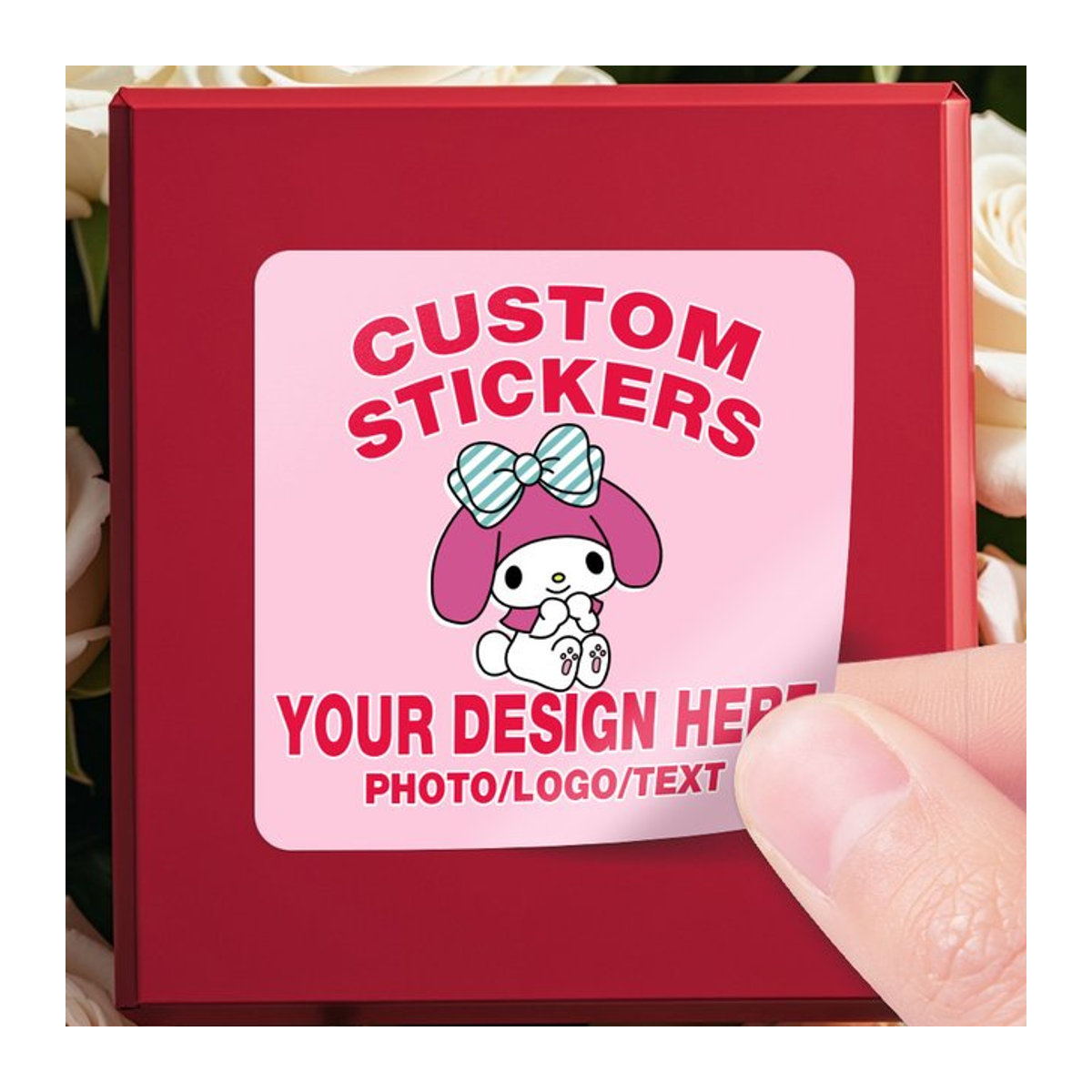 Sanrio DIY Personalisierte Aufkleber mit eigenem Foto, quadratisch, mehrfarbig, gestreiftes Design - Bild 1
