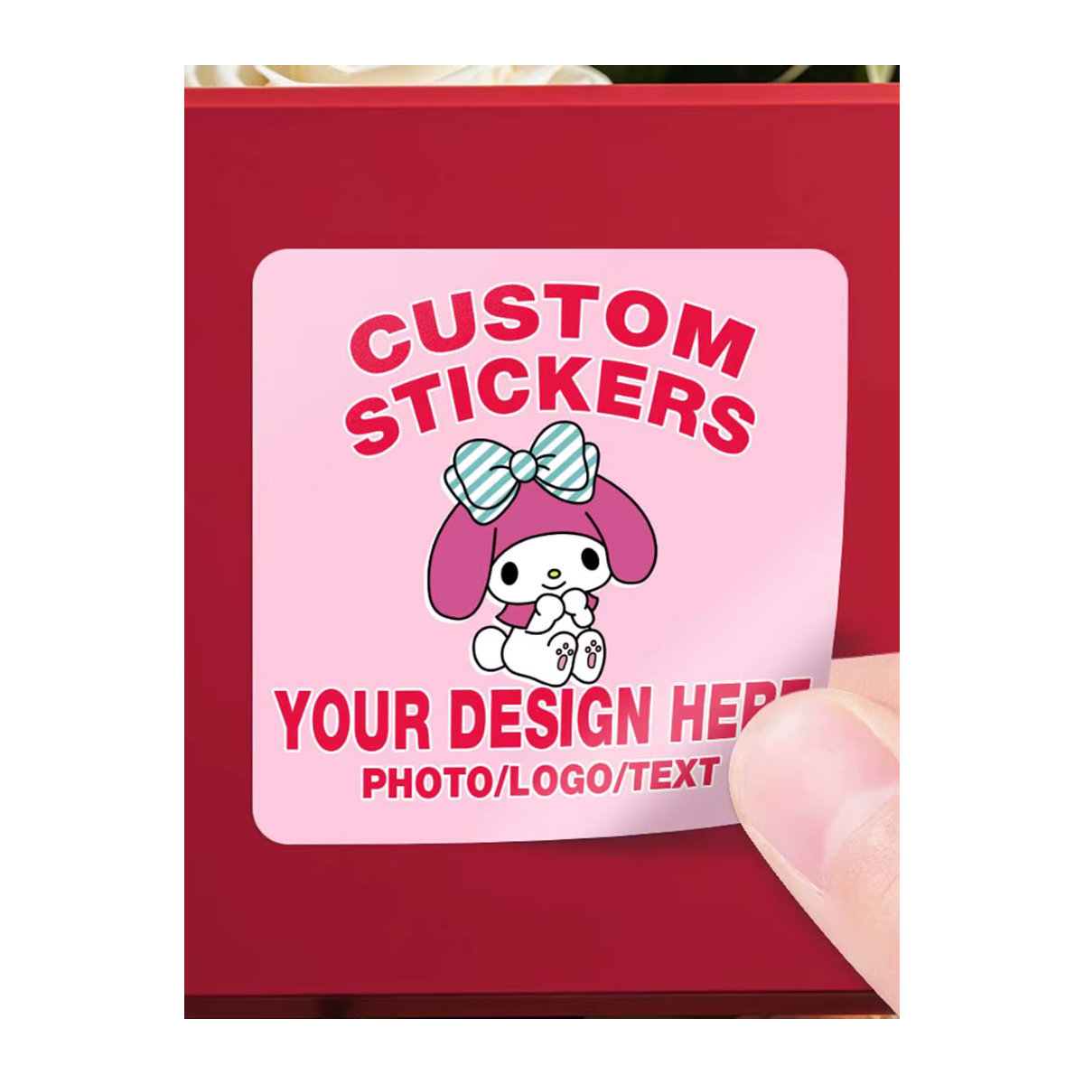 Sanrio DIY Personalisierte Aufkleber mit eigenem Foto, quadratisch, mehrfarbig, gestreiftes Design - Bild 4