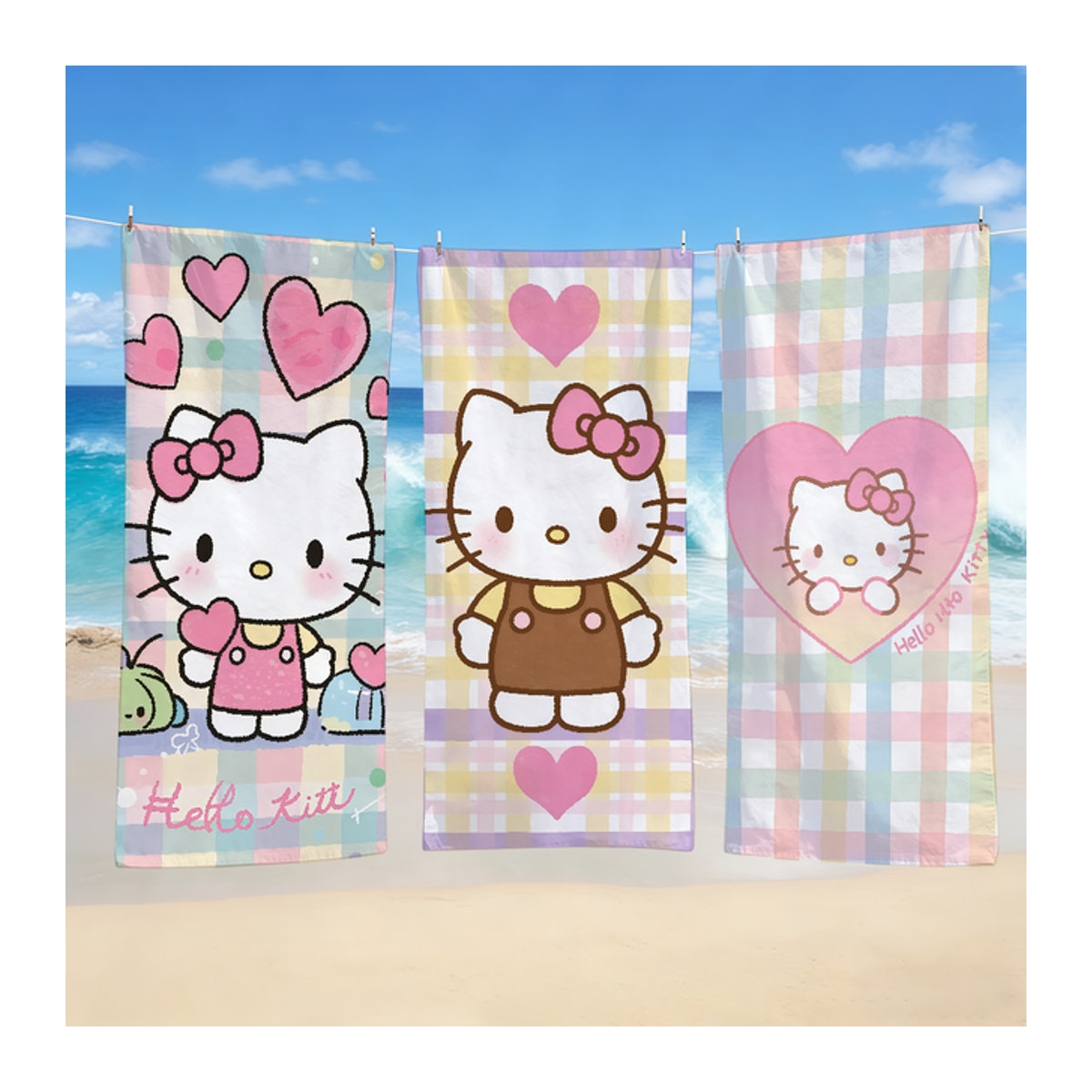 Sanrio Handtuch mit Herz-Motiv, mehrfarbig, schnelltrocknend und saugfähig - Bild 1