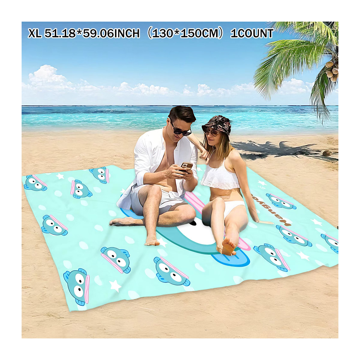 Sanrio Hangyodon Schnelltrocknendes Badetuch und Strandtuch in Blau - Bild 1
