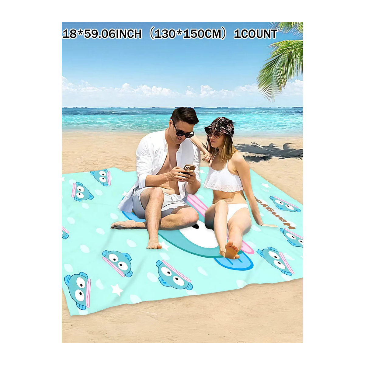 Sanrio Hangyodon Schnelltrocknendes Badetuch und Strandtuch in Blau - Bild 2