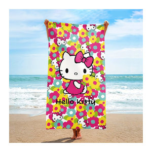 Sanrio Hello Kitty Bade- und Strandtuch aus weicher Mikrofaser mit niedlichem Gesichtsdruck, mehrfarbig und super saugfähig