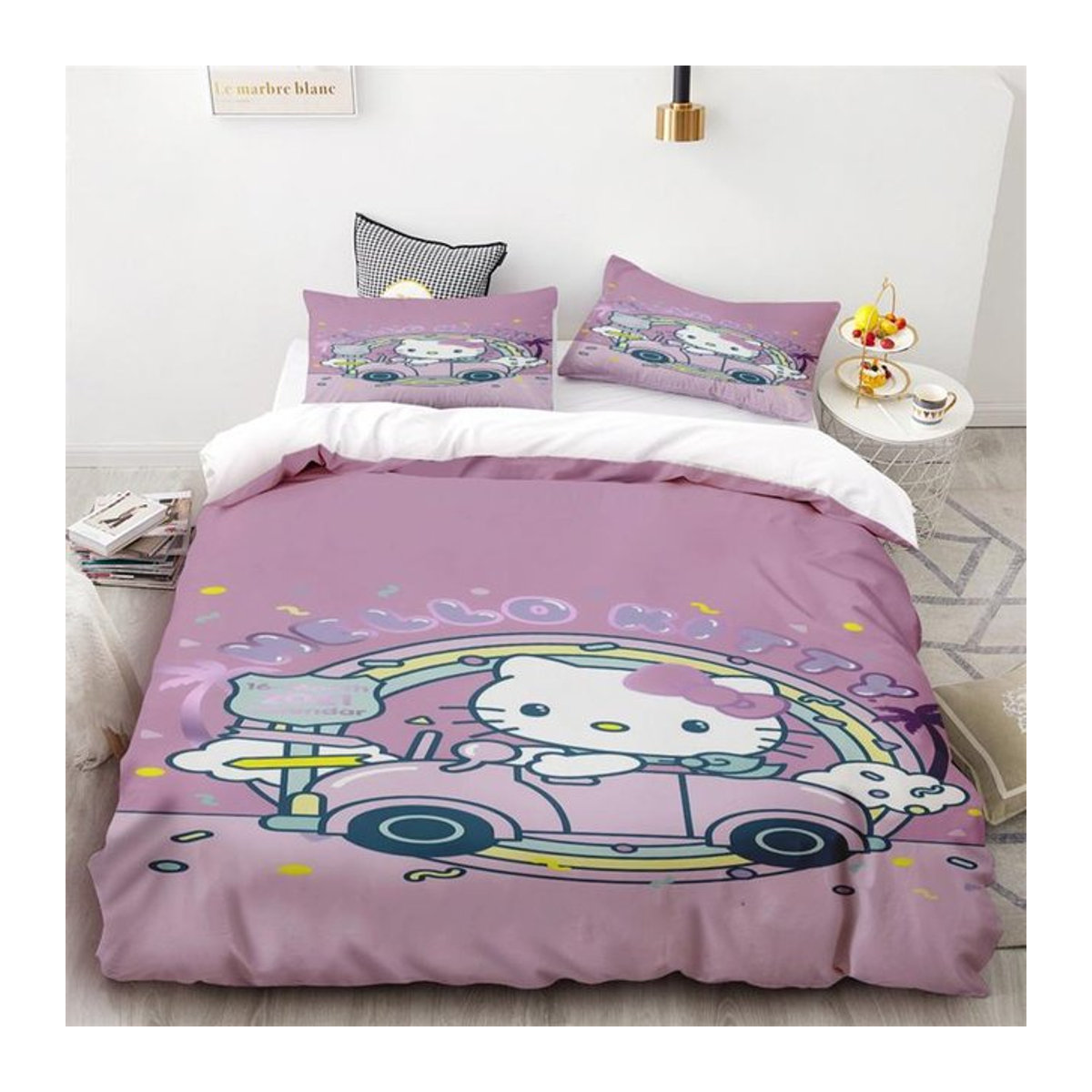 Sanrio Hello Kitty Bettwäscheset lila, 2-3-teiliges Set mit Bettbezug und Kissenbezug, US Full B/H: 203 x 228 cm - Bild 1