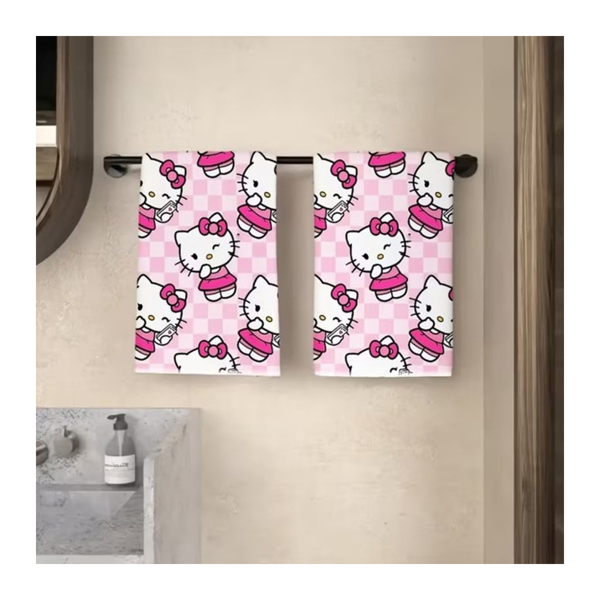 Sanrio Hello Kitty Handtuch-Set 2 Stück in Rosa mit verschiedenen Mustern und hoher Saugfähigkeit - Bild 1
