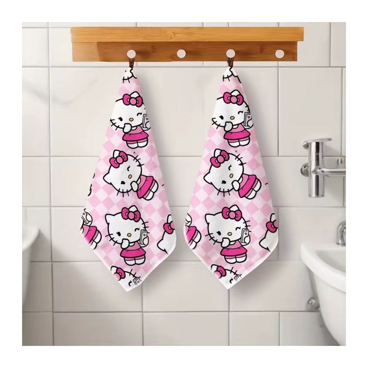 Sanrio Hello Kitty Handtuch-Set 2 Stück in Rosa mit verschiedenen Mustern und hoher Saugfähigkeit - Bild 3