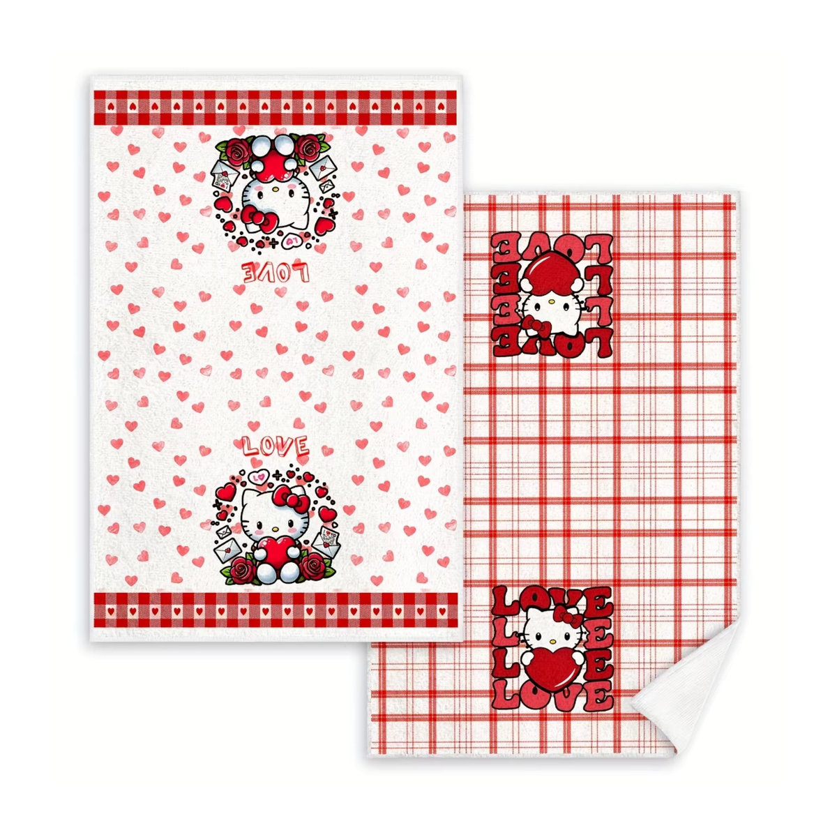 Sanrio Hello Kitty Handtuch-Set aus saugfähigem Material in Weiß, 2 Stück - Bild 2