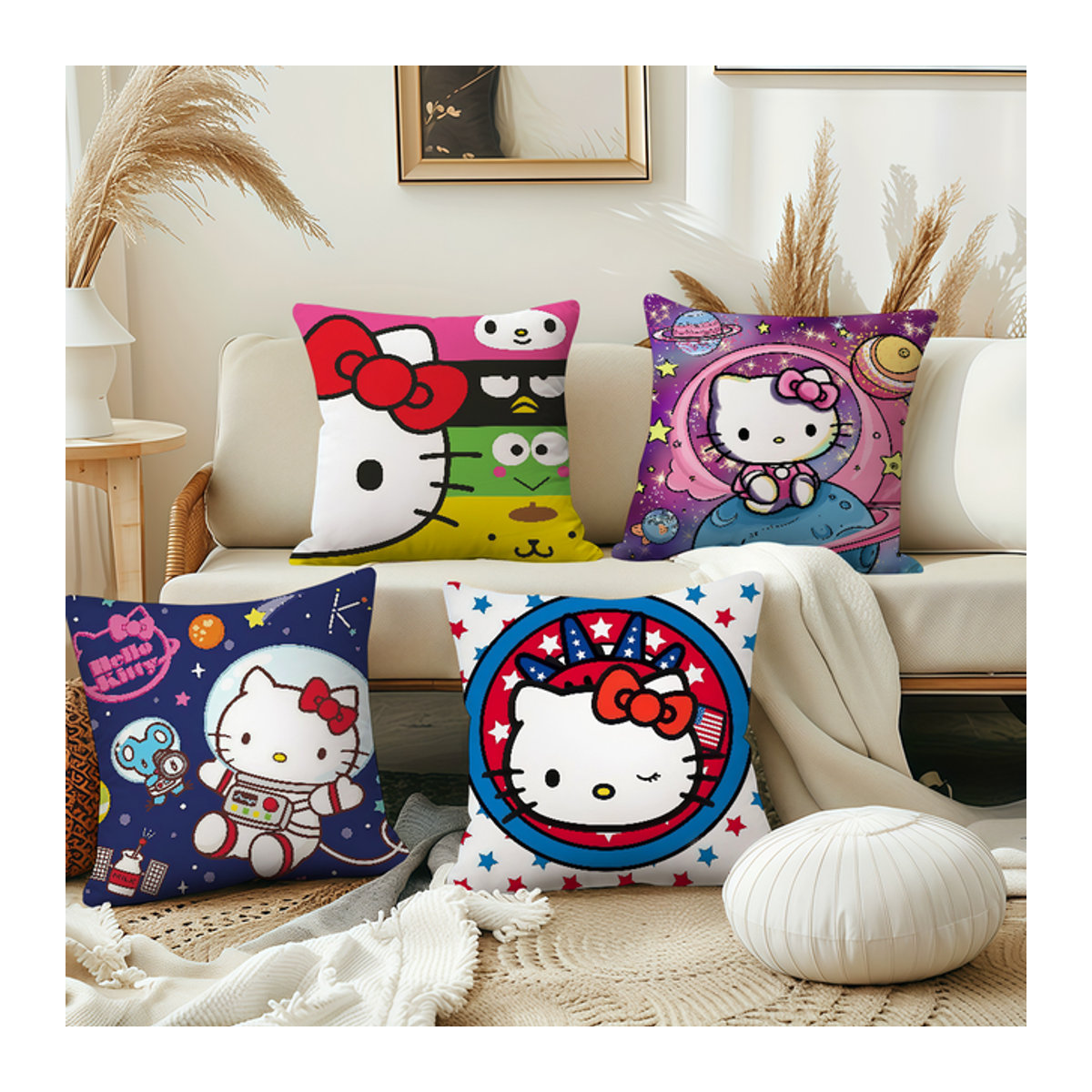 Sanrio Hello Kitty Kissenbezug im Kawaii-Cartoon-Stil, mehrfarbig - Bild 1