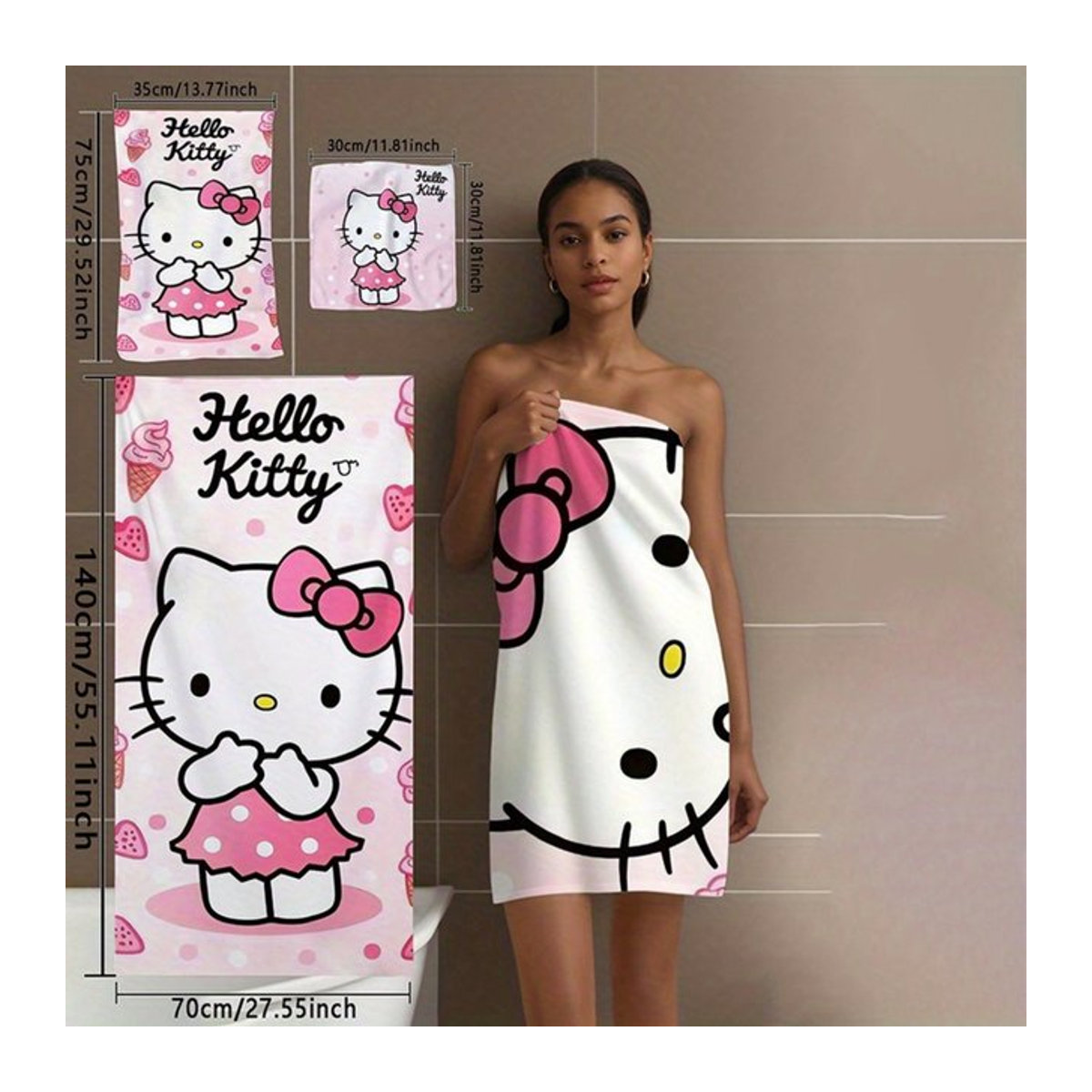 Sanrio Hello Kitty Mehrzweck-Handtuch in Weiß, fusselfrei und saugfähig - Bild 1
