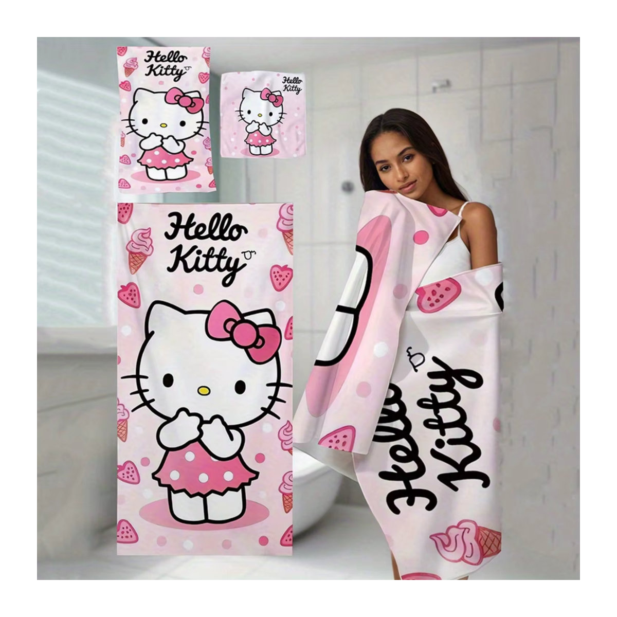 Sanrio Hello Kitty Mehrzweck-Handtuch in Weiß, fusselfrei und saugfähig - Bild 2