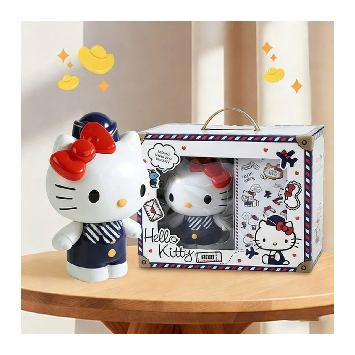Sanrio Hello Kitty Spardose in Weiß mit Streifenmuster aus Kunststoff - Bild 1
