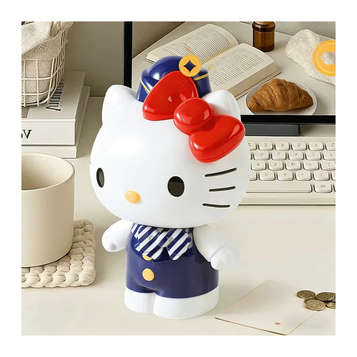 Sanrio Hello Kitty Spardose in Weiß mit Streifenmuster aus Kunststoff - Bild 2