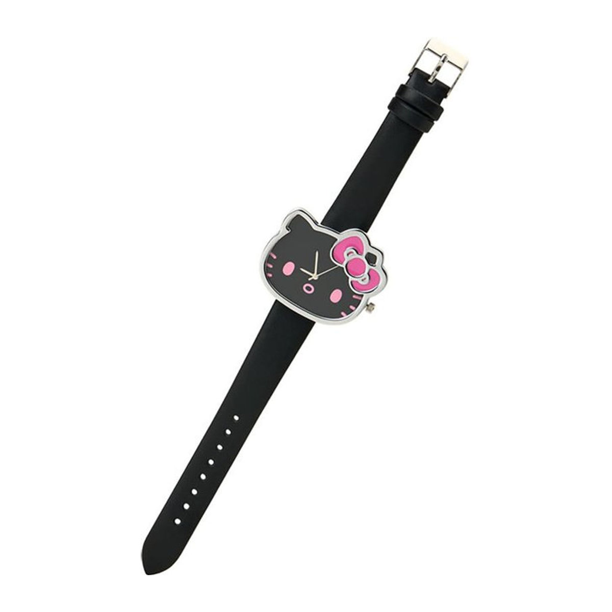 Sanrio Hello Kitty Wanduhr Analog Schwarz aus Metall mit unregelmäßiger Form - Bild 1