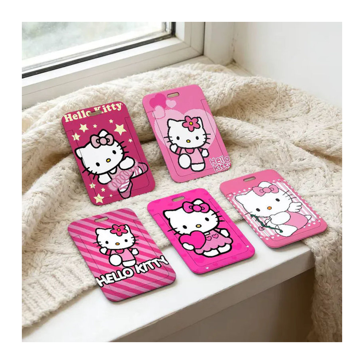 Sanrio K-KittyS H-HelloS Namensschildhalter aus Kunststoff mit weichem Halsband in Rosa gestreift - Bild 2