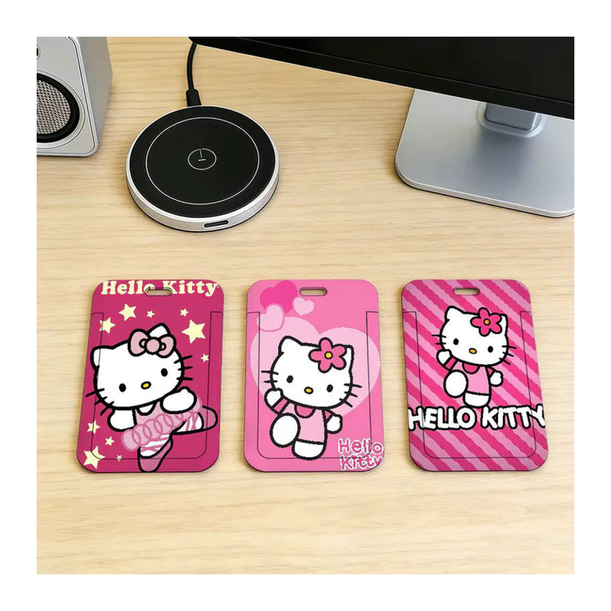 Sanrio K-KittyS H-HelloS Namensschildhalter aus Kunststoff mit weichem Halsband in Rosa gestreift - Bild 5