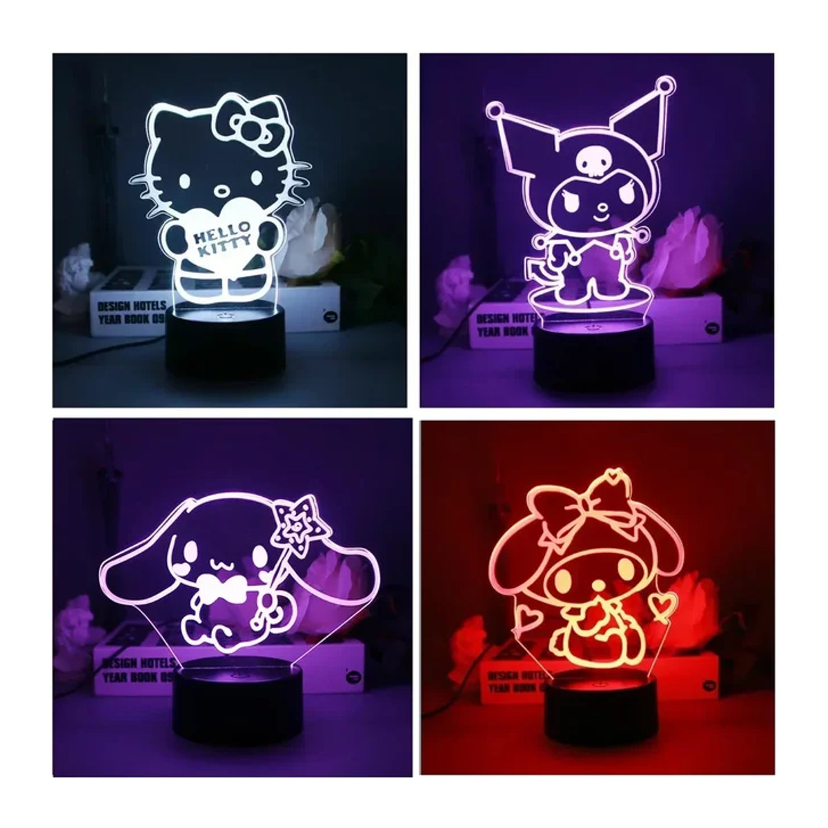 Sanrio Kawaii 3D LED Nachtlicht mit Cinnamoroll, Kuromi und Hello Kitty als Cartoon Anime Figur Tischlampe in Bunt - Bild 1