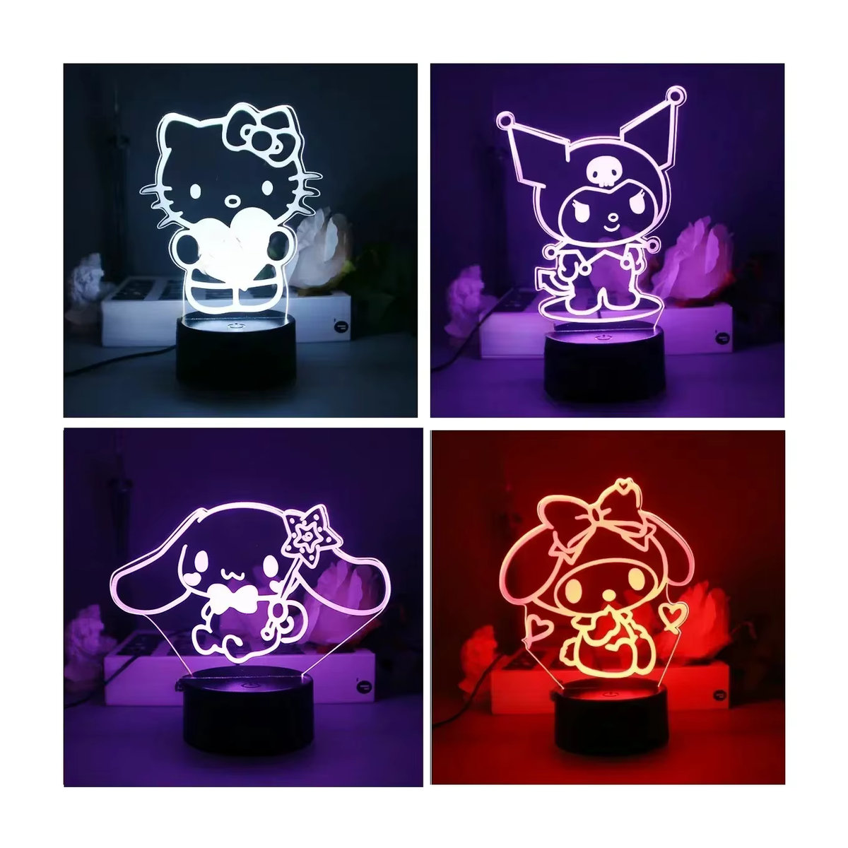 Sanrio Kawaii 3D LED Nachtlicht mit Cinnamoroll, Kuromi und Hello Kitty als Cartoon Anime Figur Tischlampe in Bunt - Bild 5