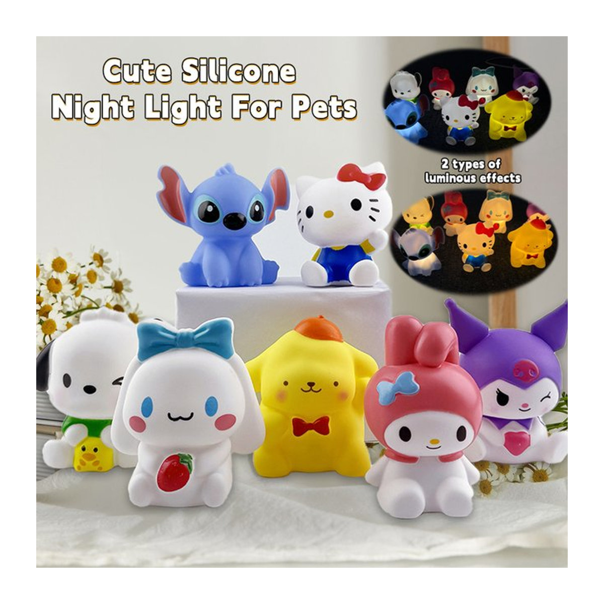 Sanrio Kawaii Nachtlicht aus Emaille in Wolkenform mit Kuromi, Cinnamoroll oder Pochacco als bunte Tischlampe zur Dekoration - Bild 1