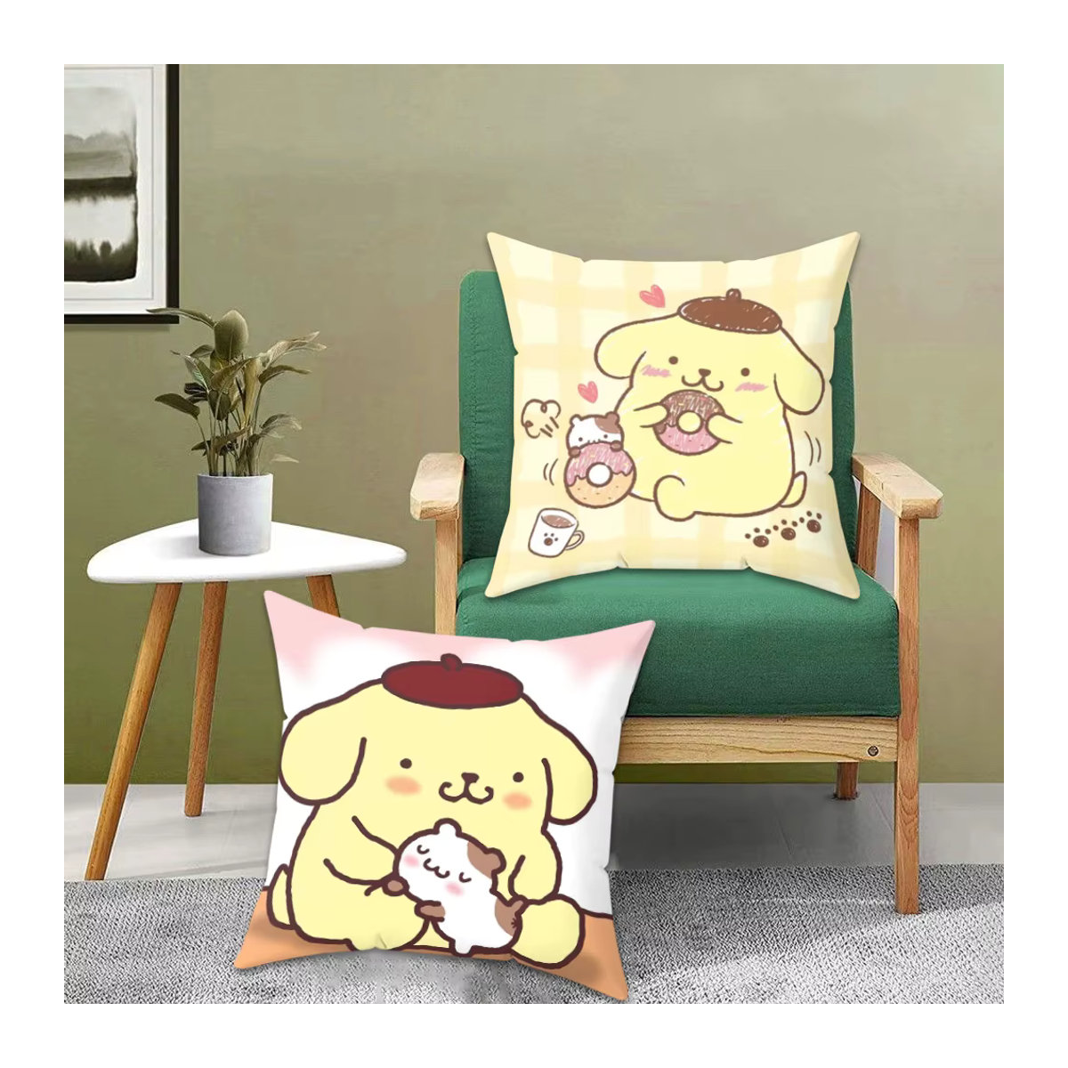 Sanrio Kawaii Pompompurin Kissenbezug mit Cartoon-Haus Motiv in Mehrfarbig - Bild 2