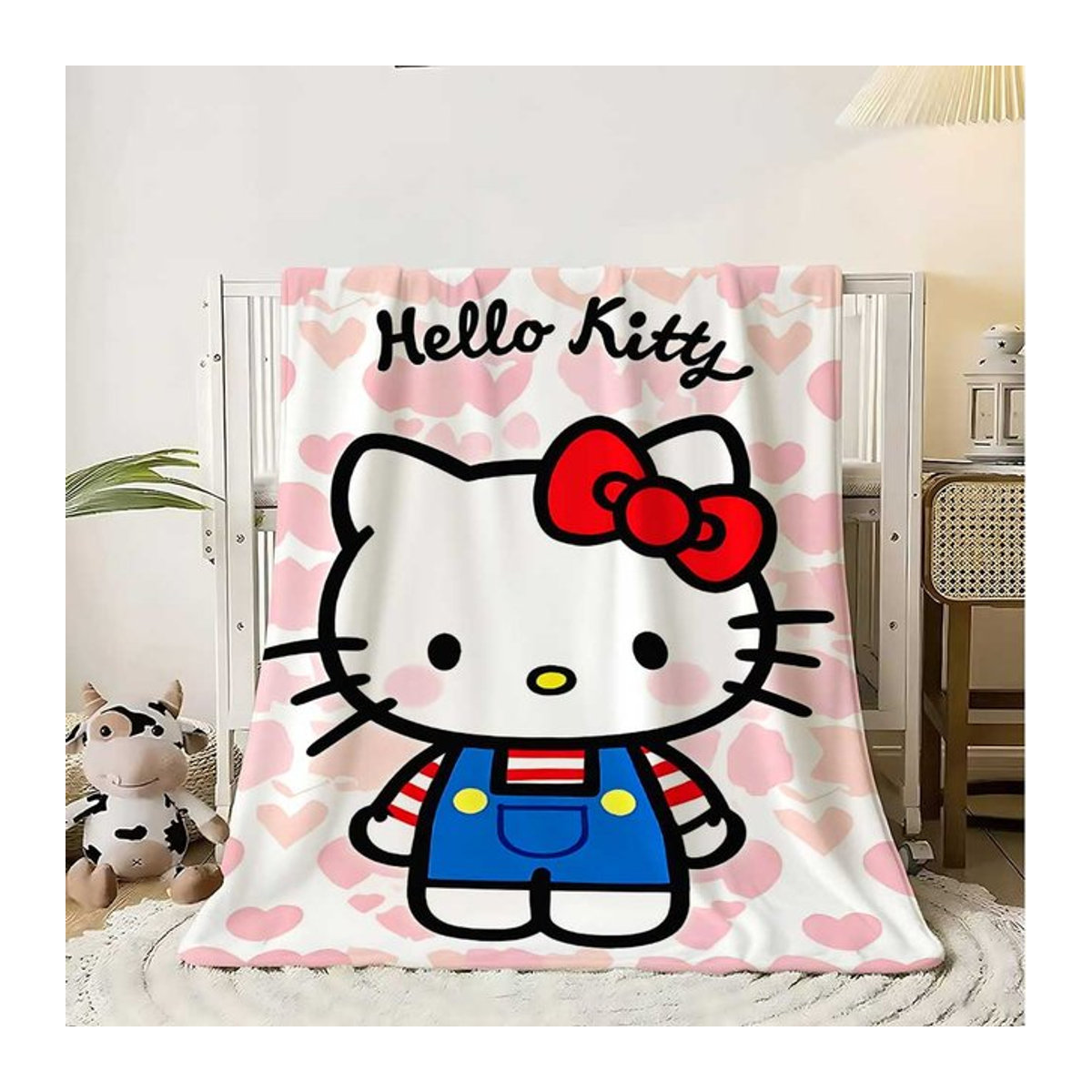 Sanrio Kitty dekorative Sofadecke in Weiß als warme Tagesdecke für Wohnzimmer und Schlafzimmer - Bild 1