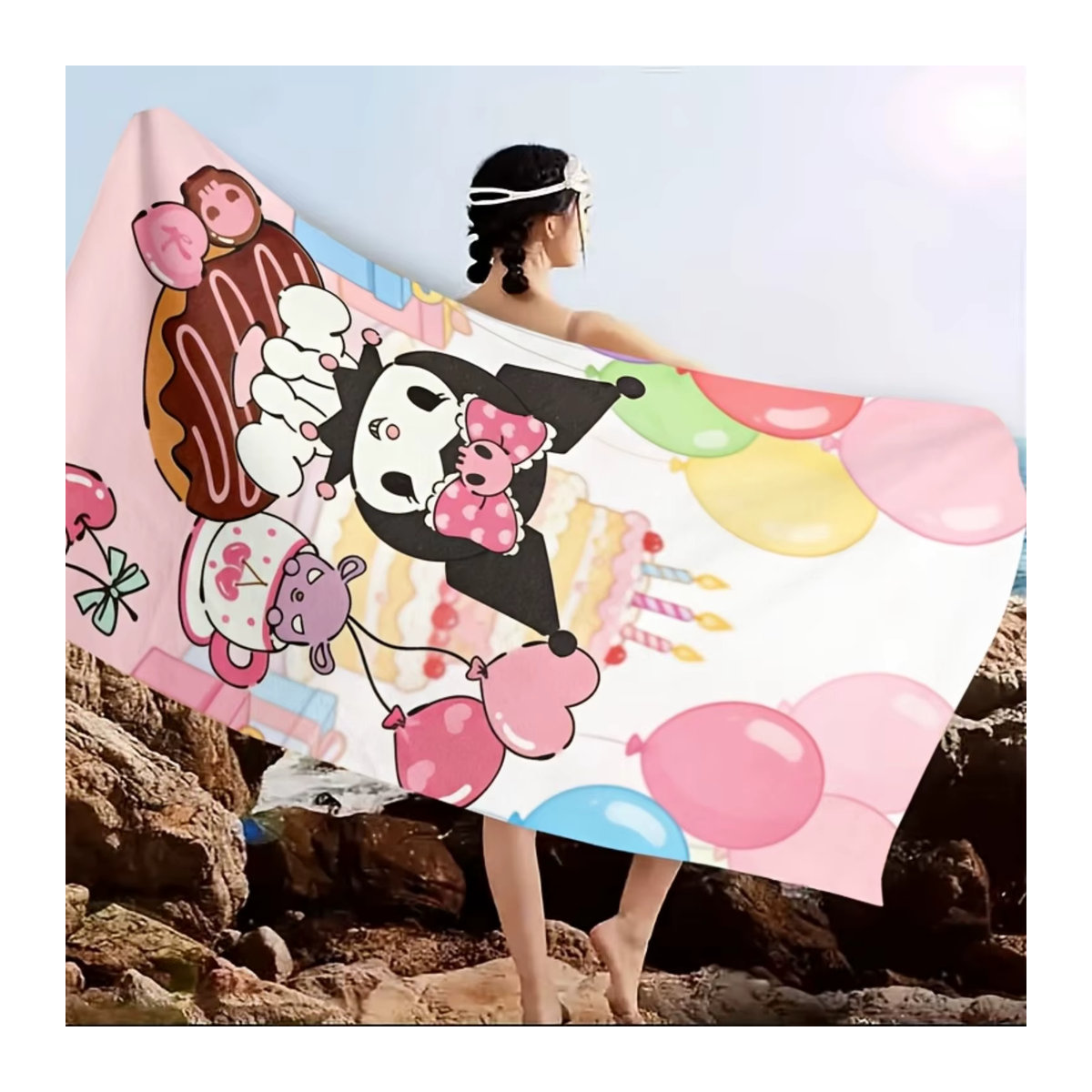 Sanrio Kuromi Handtuch mehrfarbig schnelltrocknend und saugstark für Strand, Bad und Reisen - Bild 2