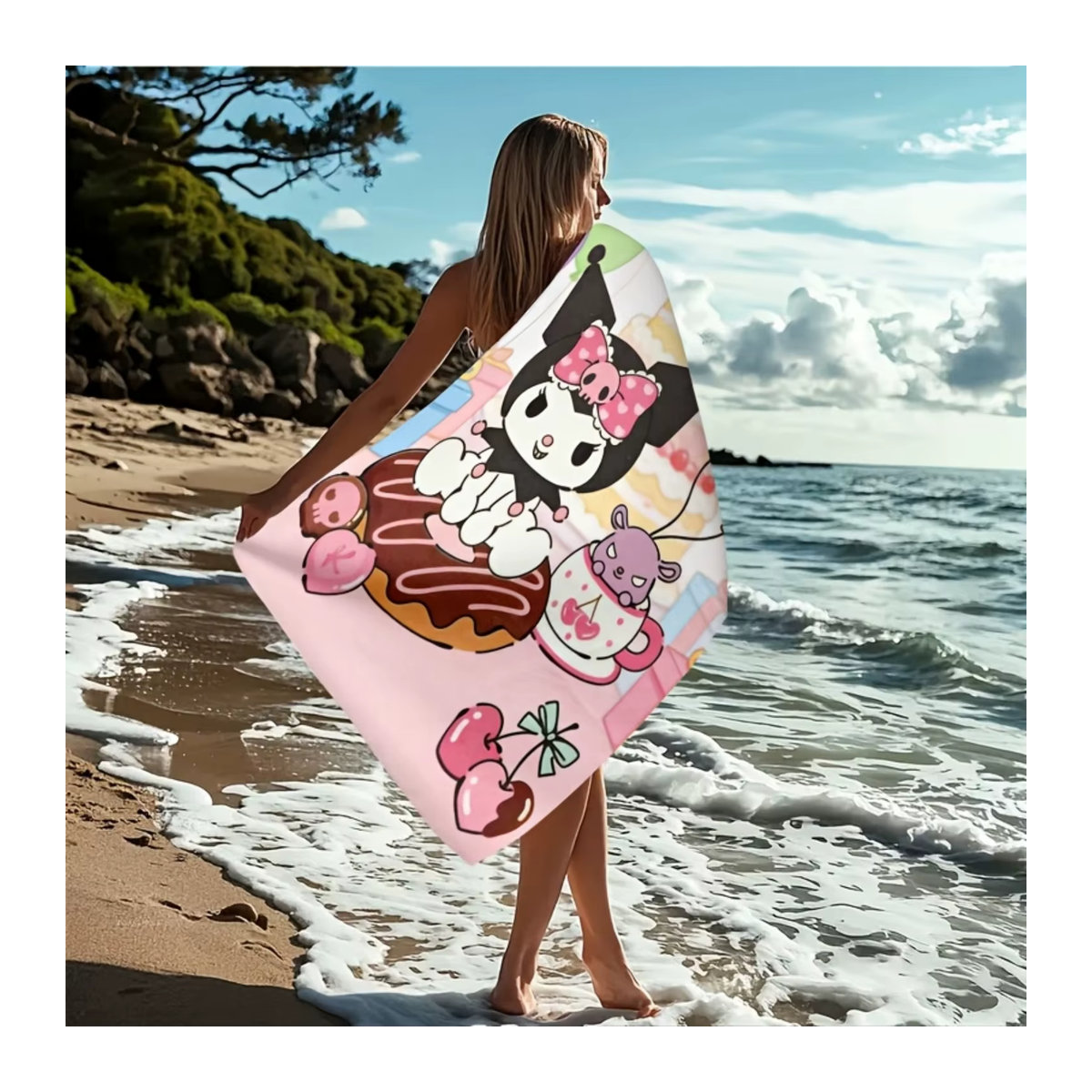 Sanrio Kuromi Handtuch mehrfarbig schnelltrocknend und saugstark für Strand, Bad und Reisen - Bild 4