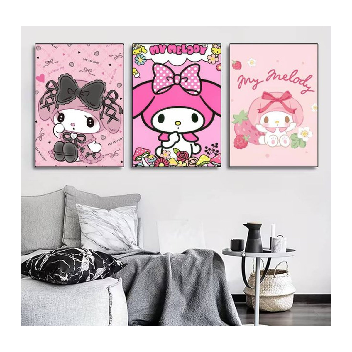 Sanrio M-Melody Kawaii Poster in Rosa, rahmenlose Wandkunst aus Papier für Kinderzimmer, Wohnzimmer oder Büro, Hochformat - Bild 1