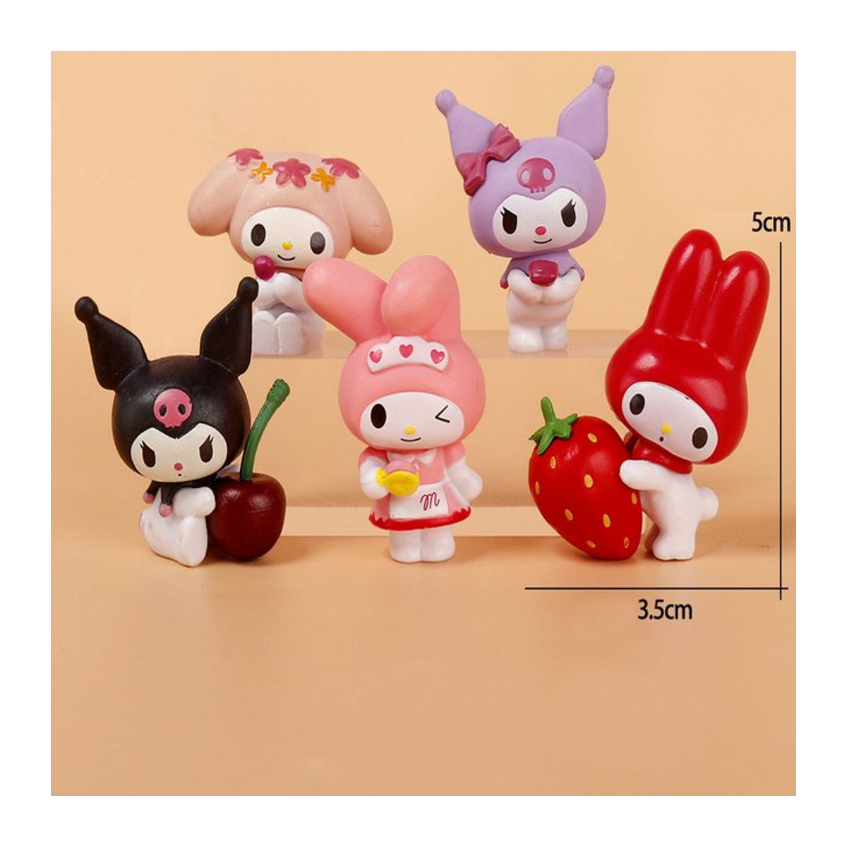 Sanrio Melodie und Kuromi Früchte Serie Anime Action Figuren Set aus Kunststoff, 5-teiliges Set, mehrfarbig - Bild 1