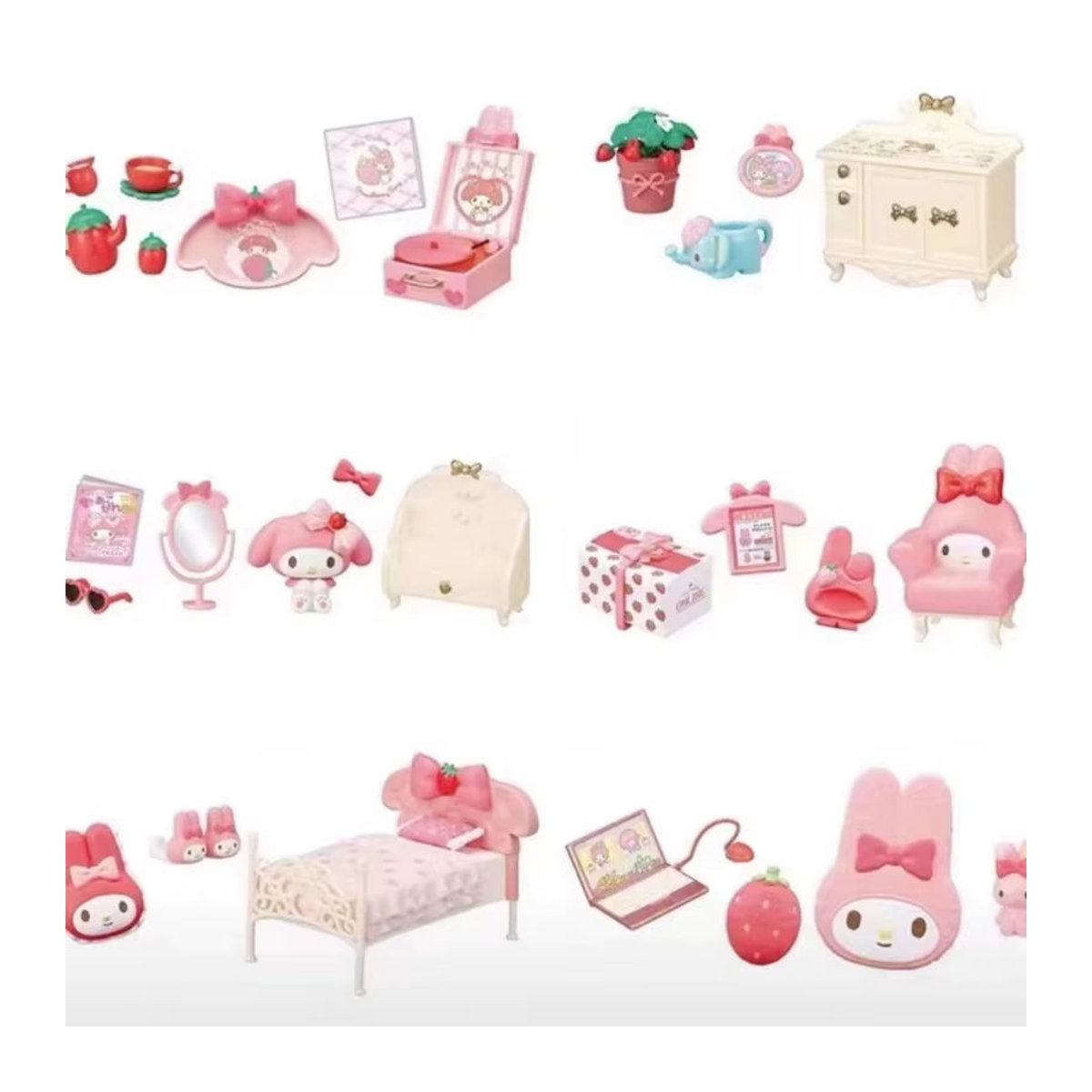 Sanrio My Melody Miniatur Szene Erdbeere Zimmer Blind Box Anime Figur in Rosa als Desktop Dekoration für Kinder - Bild 4