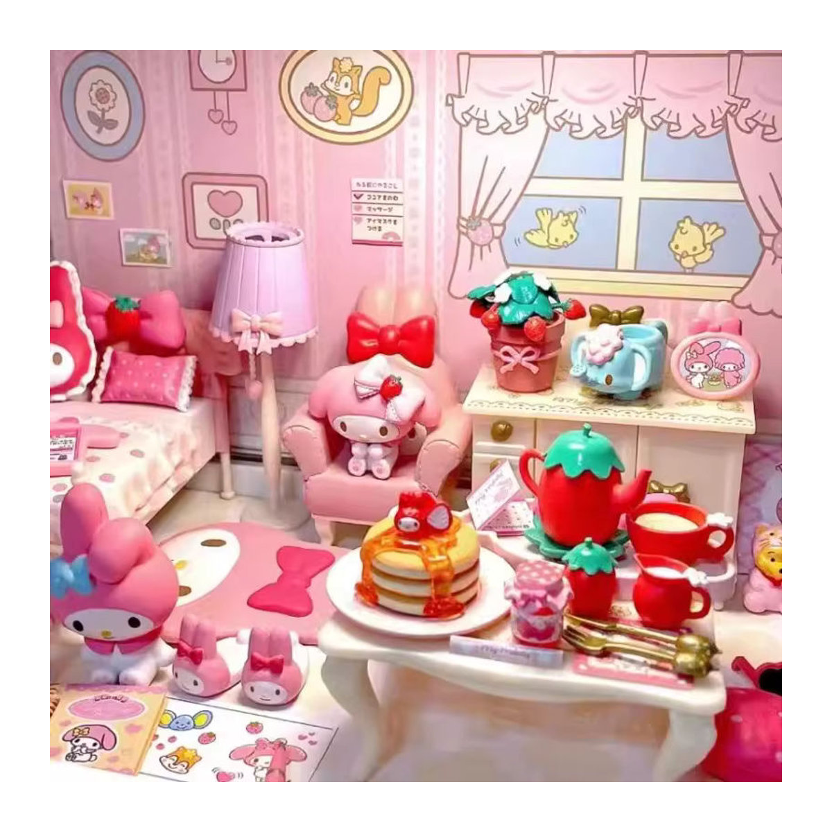 Sanrio My Melody Miniatur Szene Erdbeere Zimmer Blind Box Anime Figur in Rosa als Desktop Dekoration für Kinder - Bild 5