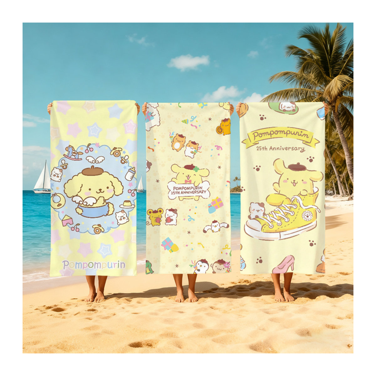 Sanrio P-pom Purin Handtuch Gelb schnelltrocknend und weich - Bild 1