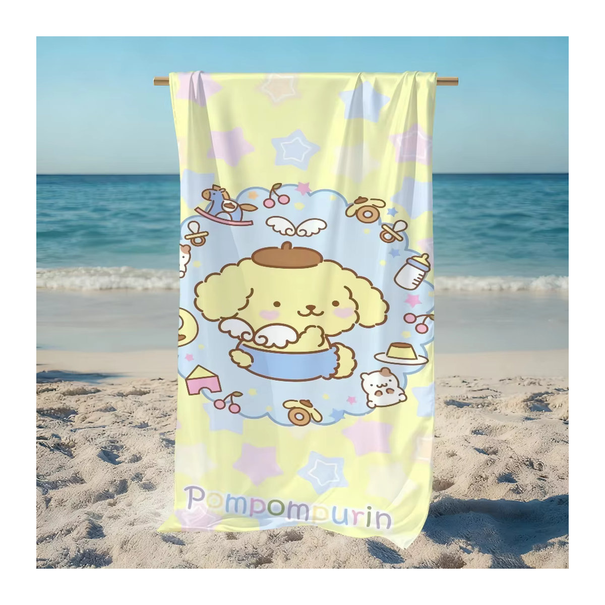 Sanrio P-pom Purin Handtuch Gelb schnelltrocknend und weich - Bild 2
