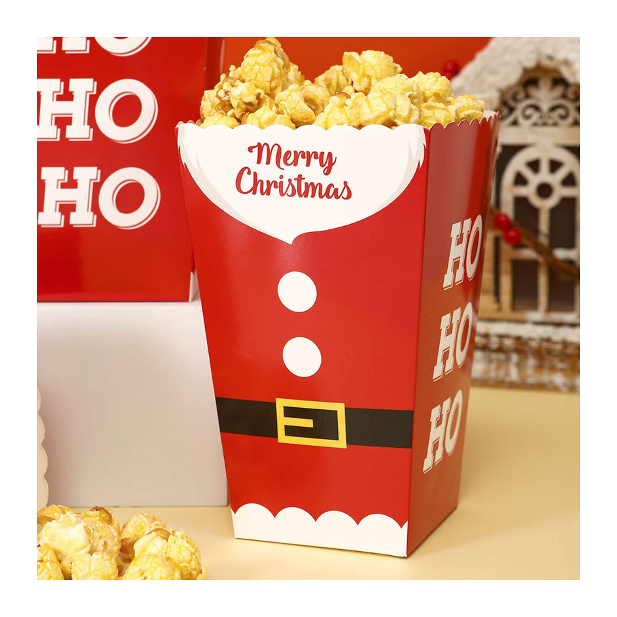 Santa Gürtel Weihnachts-Snackbox aus Papier in Rot für Süßigkeiten, Kekse und Popcorn - Bild 2