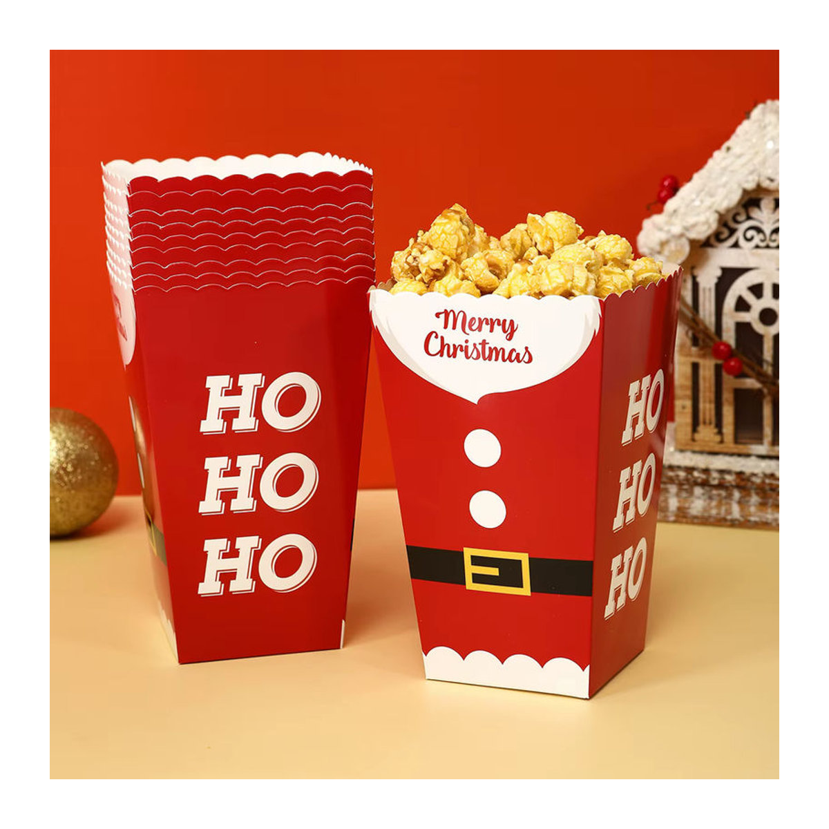 Santa Gürtel Weihnachts-Snackbox aus Papier in Rot für Süßigkeiten, Kekse und Popcorn - Bild 3
