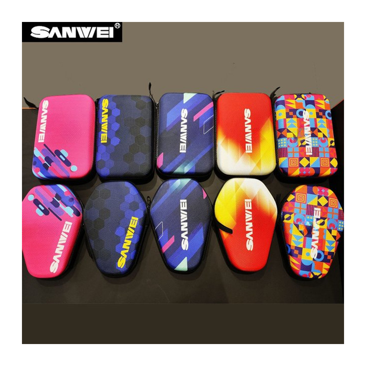 SANWEI Tischtennis Schläger Tasche aus Oxford-Gewebe mit Hard Shell Schutz, quadratische Aufbewahrungstasche, Bunt - Bild 1