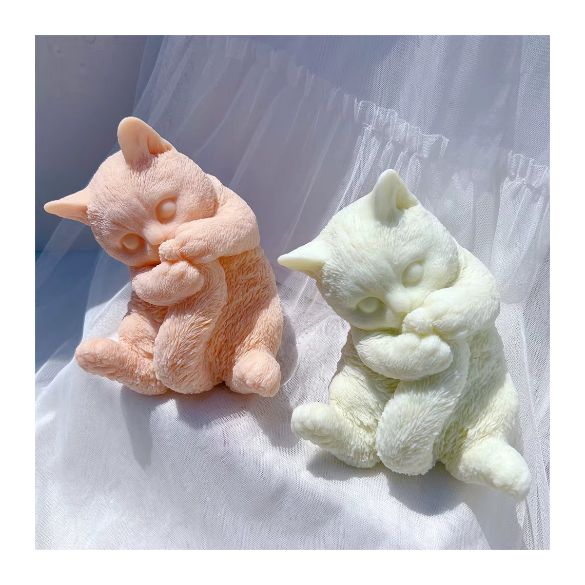 SANZON Silikon-Kerzenform Süße Katze spielt mit Schwanz in Rosa für Sojawachs und Wachs - Bild 3