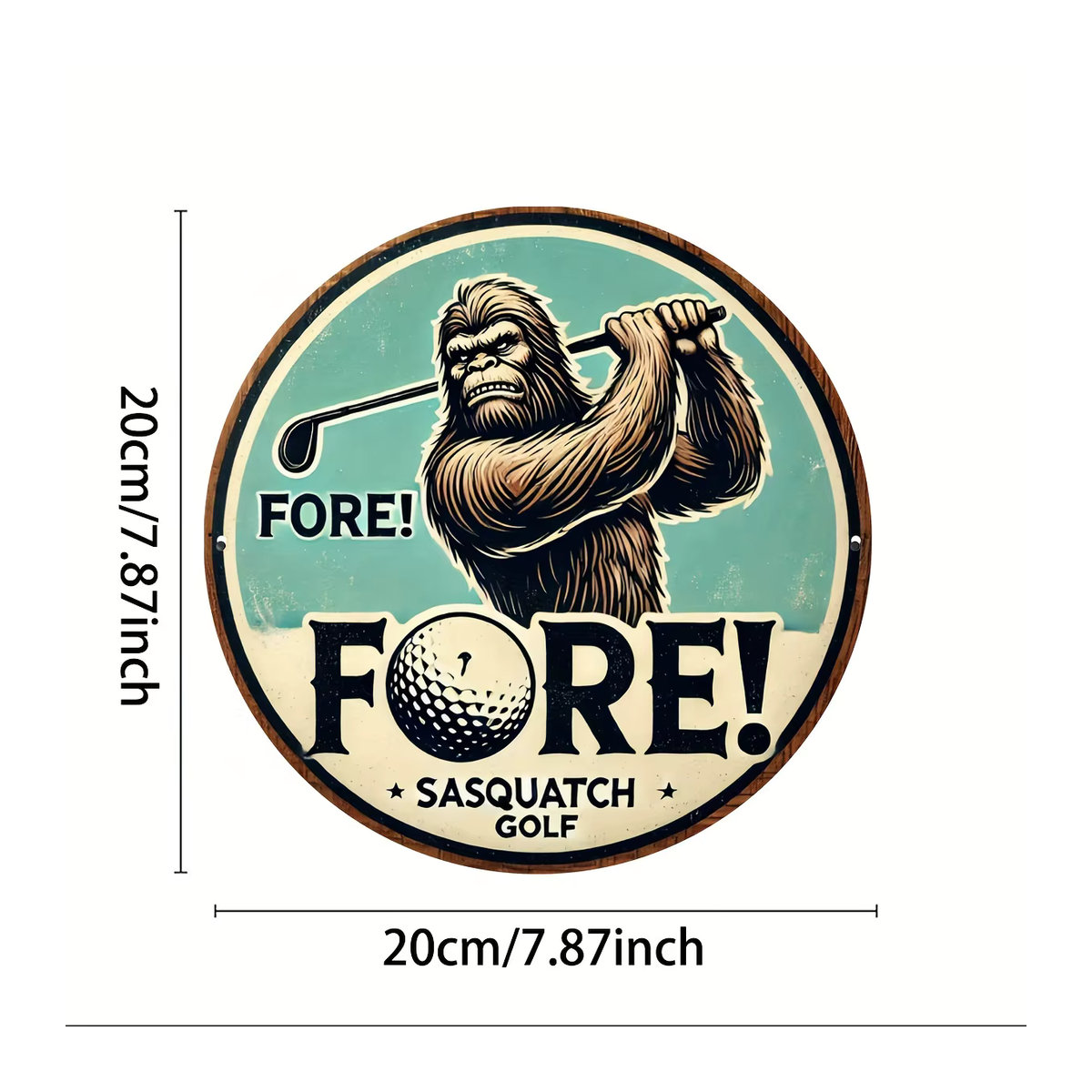 Sasquatch Golf Metall-Wandkunstschild im Vintage-Stil von Potdemiel, quadratisch, mehrfarbig, B/H: 20,32 x 20,32 cm - Bild 2