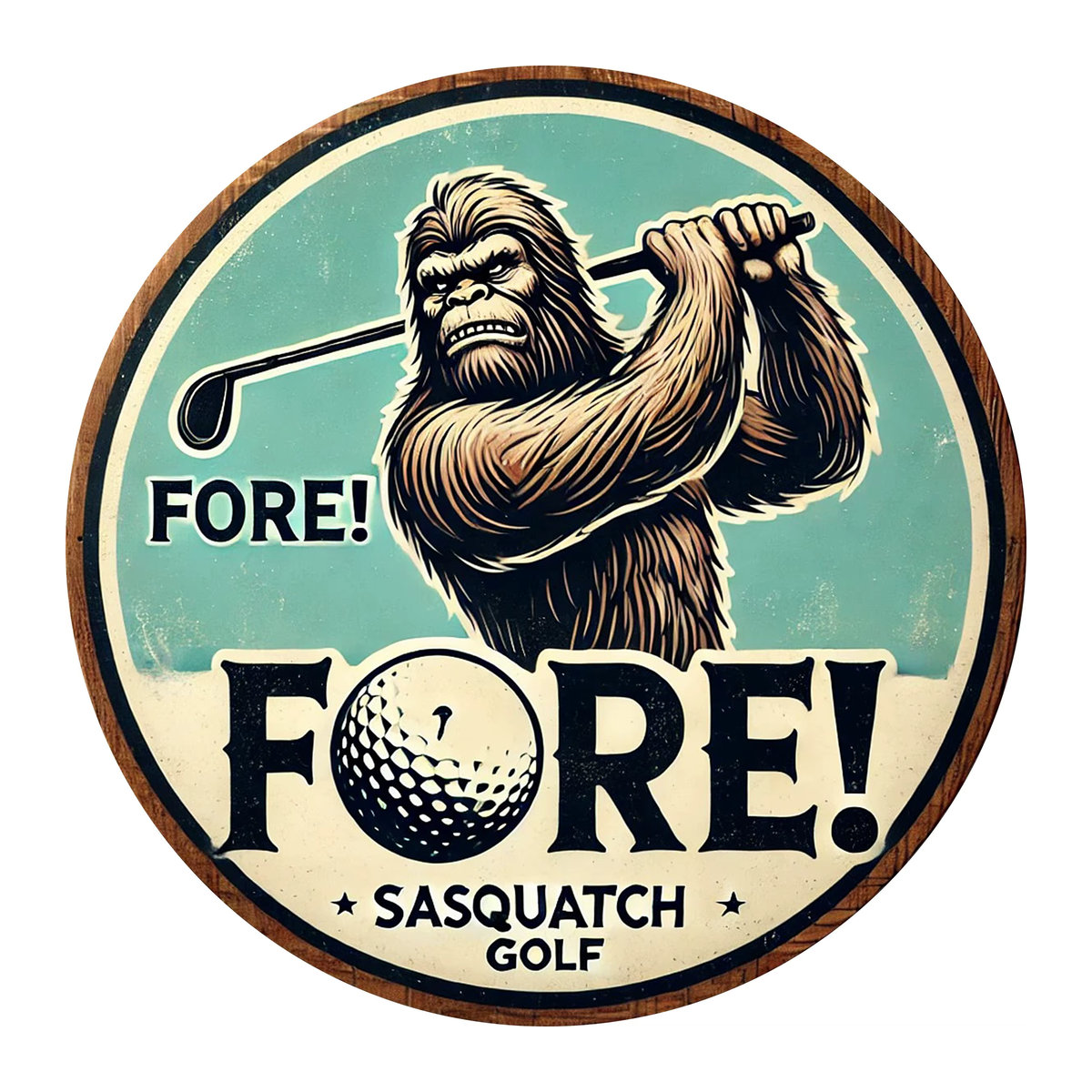 Sasquatch Golf Metall-Wandkunstschild im Vintage-Stil von Potdemiel, quadratisch, mehrfarbig, B/H: 20,32 x 20,32 cm - Bild 3