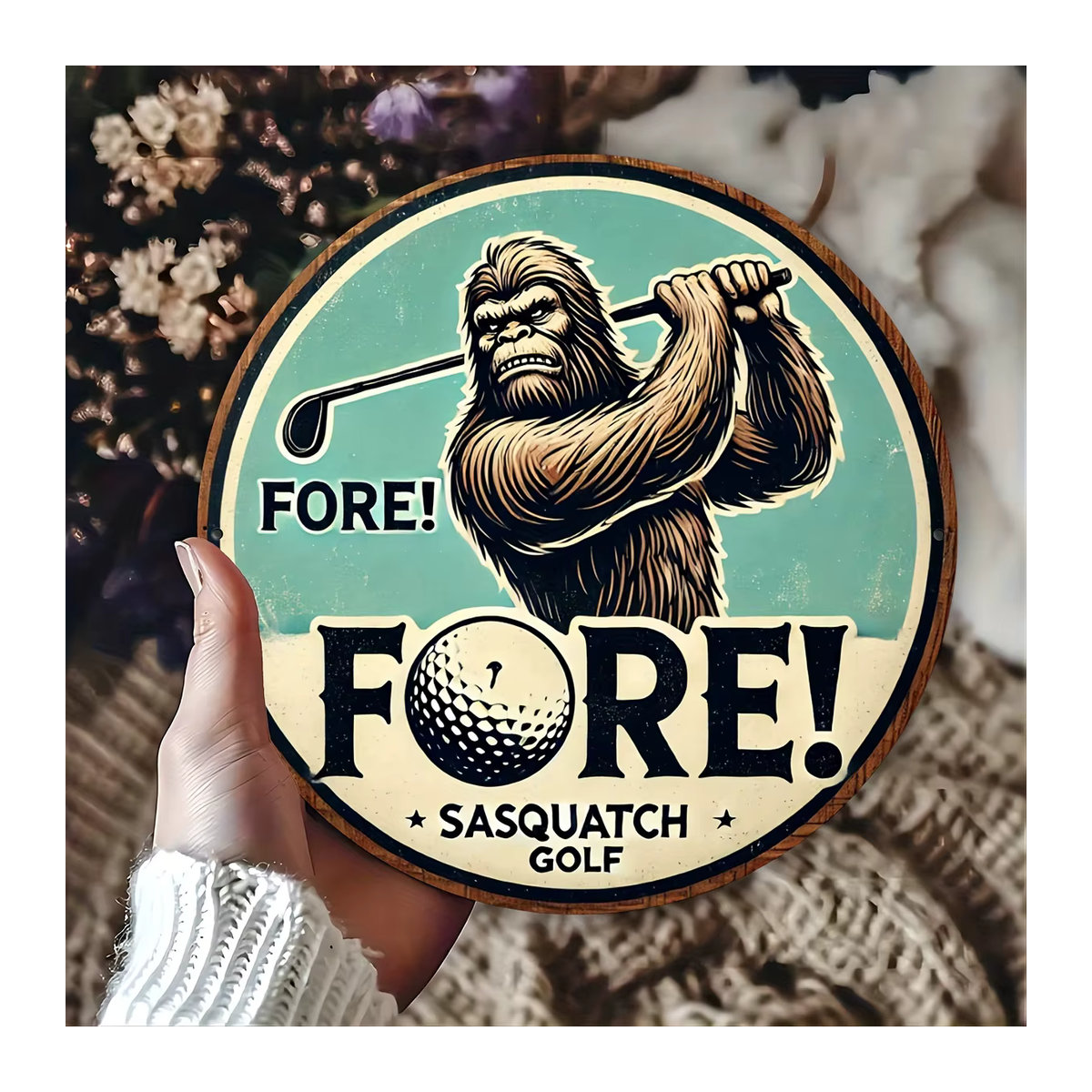 Sasquatch Golf Metall-Wandkunstschild im Vintage-Stil von Potdemiel, quadratisch, mehrfarbig, B/H: 20,32 x 20,32 cm - Bild 4