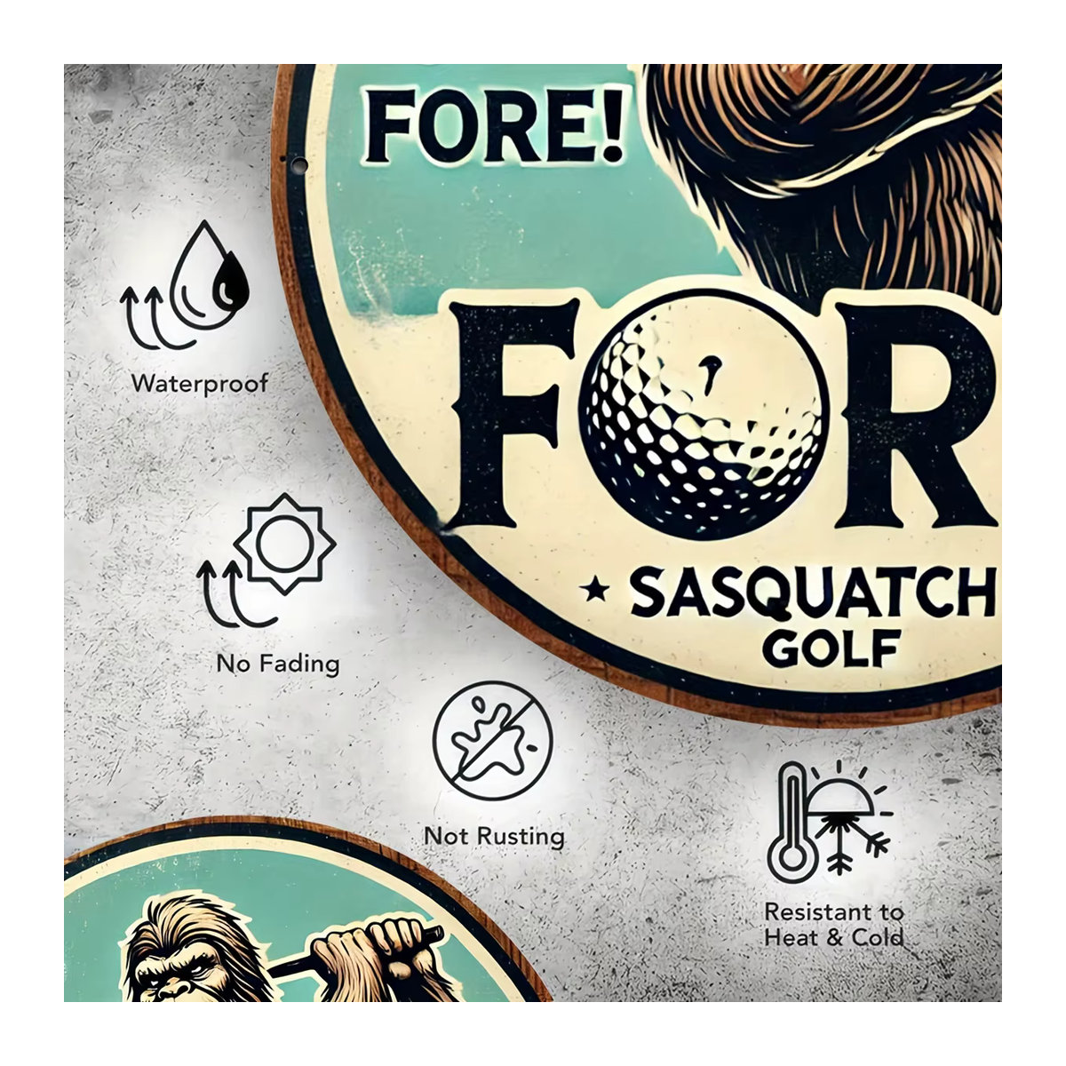 Sasquatch Golf Metall-Wandkunstschild im Vintage-Stil von Potdemiel, quadratisch, mehrfarbig, B/H: 20,32 x 20,32 cm - Bild 5